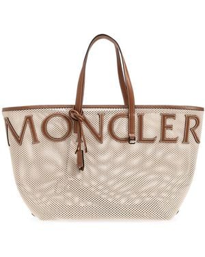 Moncler Shopper Bag With 'Large' Logo - Natural