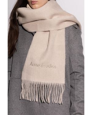 Acne Studios Scarf With Logo Patch - Natural