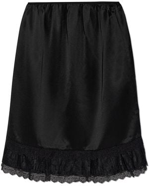 Ganni Satin Skirt With Lace Trim - Black