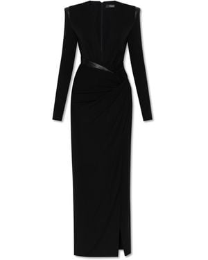 Versace Long Dress With Leather Inserts - Black