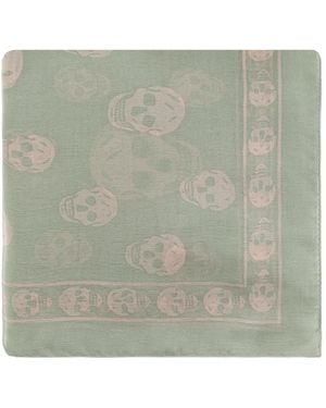 McQueen Silk Scarf With A Distinctive Skull Pattern - Green