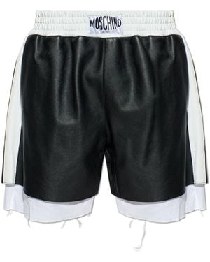 Moschino Leather Shorts With Logo - Black