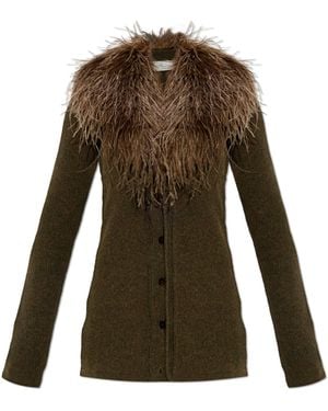 Blumarine Cardigan With Ostrich Feathers - Green