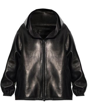 Balenciaga Leather Jacket With Hood - Black