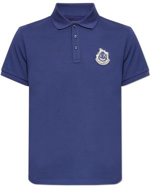 Moncler Polo Shirt With Logo Patch - Blue