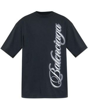 Balenciaga T-Shirt With Embroidered Logo - Blue