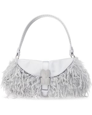 Ganni Shoulder Bag With Faux Feathers - White