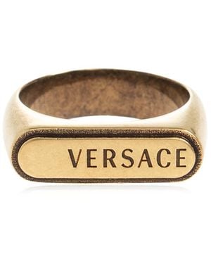 Versace Signet Ring With Engraved Logo - Metallic