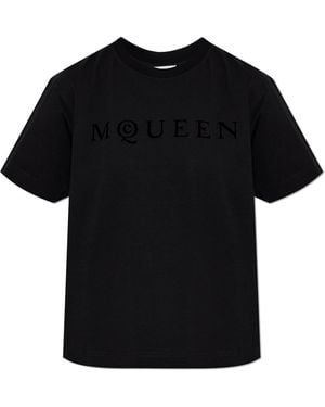 McQueen T-Shirt With A Logo And A Velvety Finish - Black