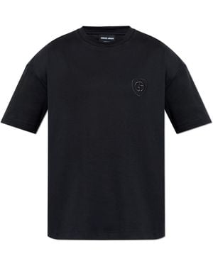 Giorgio Armani T-Shirt With Embroidered Logo - Black