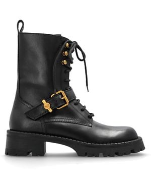 Versace Leather Ankle Boots With Medusa Head - Black