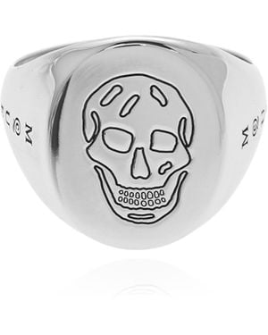 McQueen Signet Ring With Engraved Logo - White