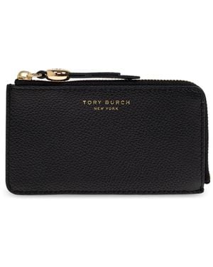 Tory Burch Leather Card Holder With Logo - Black