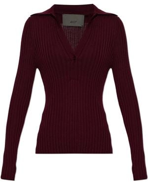 Akep Wool Long-Sleeved Polo Jumper - Purple