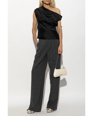 Self-Portrait Draped Taffeta Top - Black