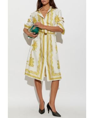 Versace Silk Dress With 'New Barocco' Print - Yellow