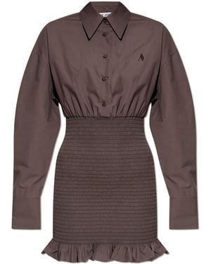 The Attico Corset Dress With Ruching - Brown