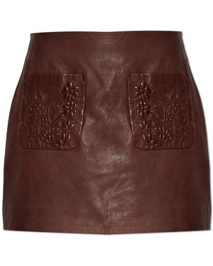 Munthe "Bellia" Leather Skirt - Brown