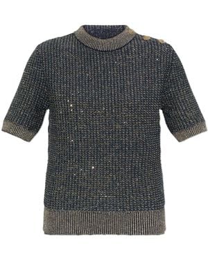 Balmain Top With Lurex Thread And Shimmering Sequins - Grey