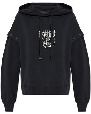 AllSaints Printed Cotton Oversized Hoodie - Black