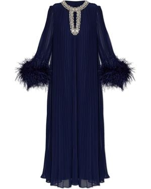 Self-Portrait Pleated Dress With Shimmering Crystals - Blue