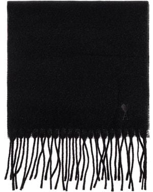 Ami Paris Wool Scarf With Logo, - Black