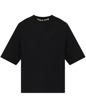 Palm Angels Cotton T-Shirt With Logo - Black