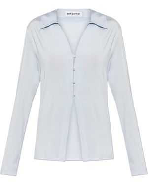 Self-Portrait Satin Top With Long Sleeves - White
