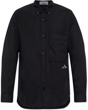 Stone Island Shirt With Embroidered Logo - Blue