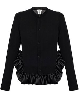 Comme des Garçons Wool Cardigan With Ruffle - Black