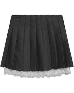 Self-Portrait Pleated Skirt With Lace Trim - Black