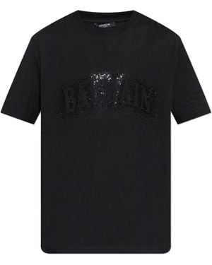 Balmain T-Shirt With Shimmering Appliqués - Black