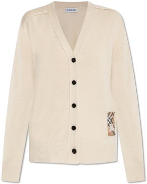 Burberry Wool Cardigan With Logo Patch - Natural