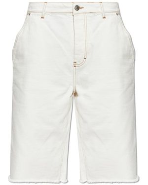 Ami Paris Denim Shorts With A Vintage Effect - White