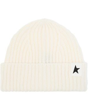 Golden Goose Wool Hat With Logo - Natural