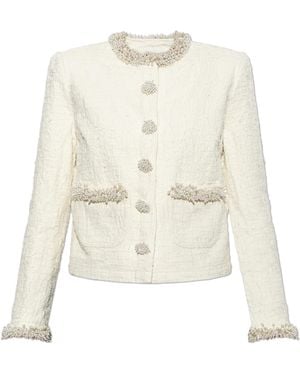 Self-Portrait Textured Denim Jacket - White