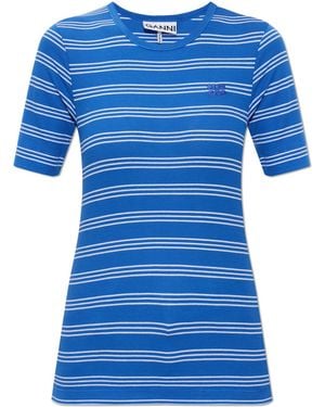 Ganni Ribbed Top With Striped Pattern - Blue