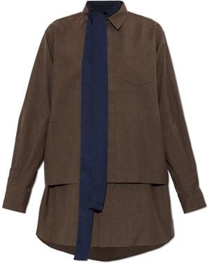Sacai Wool Shirt Dress - Brown