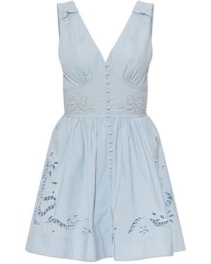 Self-Portrait Short Dress With Openwork Pattern - Blue
