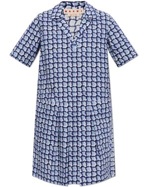 Marni Patterned Dress With Pockets - Blue