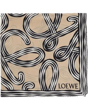 Loewe Silk Scarf With Print - Natural