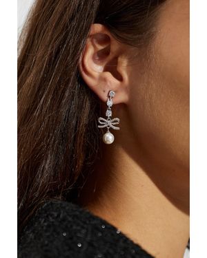 Self-Portrait Earrings With Shimmering Crystals - Brown