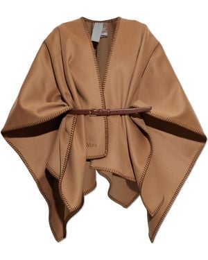 Max Mara Wool Poncho With Belt 'Colomba' - Brown