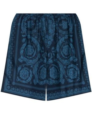 Versace Silk Shorts With Print - Blue
