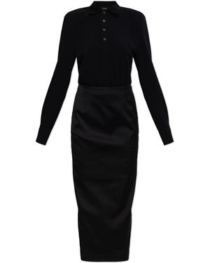 Willy Chavarria Polo Dress With Mixed Fabrics - Black