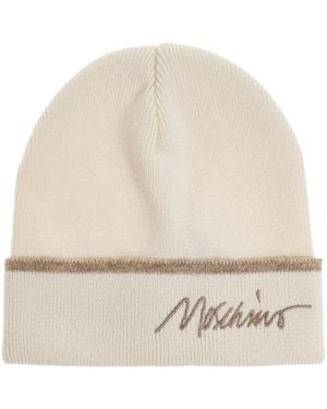 Moschino Wool Beanie With Logo - Natural