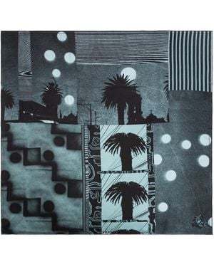 Versace Silk Scarf With "Sunset Palms" Print - Blue