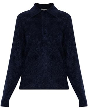 forte_forte Cashmere Long-Sleeve Polo Shirt - Blue