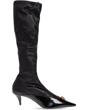 Versace Leather Heeled Boots - Black