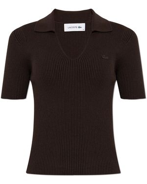 Lacoste Ribbed Polo Shirt With Logo Patch - Black